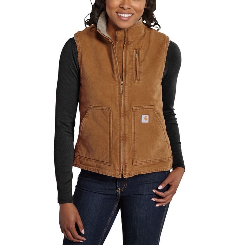 Carhartt Women's Vintage Fleece-Lined Mock-Neck Duck Canvas Vest Size Small - Picture 14 of 14